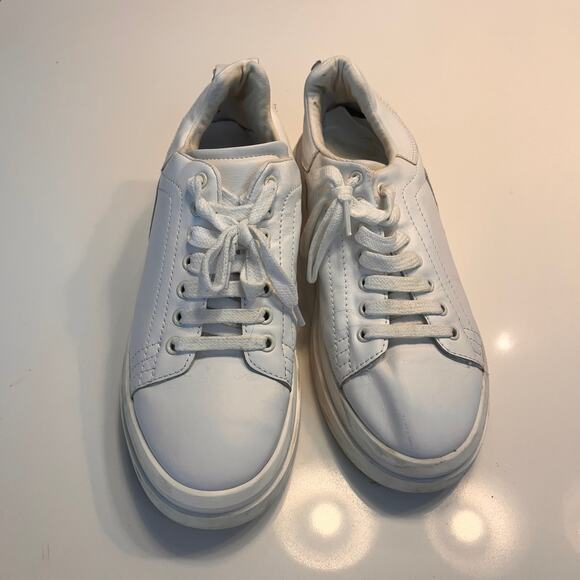 Zara Athletic Leather Lace Up Platform Sneakers Shoes White Size 40 - Picture 6 of 11